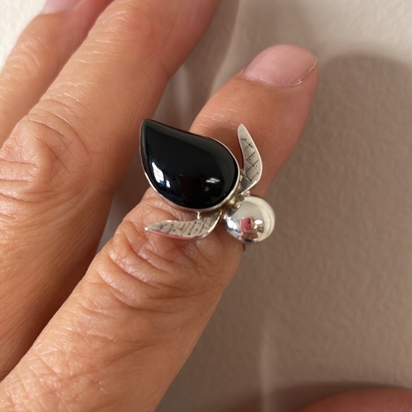 Sterling Silver 925 OBSIDIAN cocktail ring, “TURTLE TALES” - Picture 7 of 8